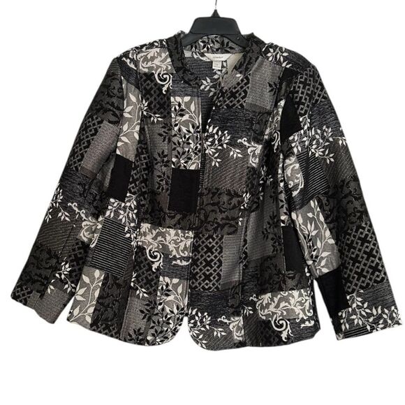 Cj banks Black Gray Pattern Patchwork Zip Up Blazer Size 1X - Picture 1 of 9
